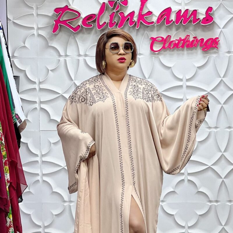 Twilight Nude Abaya Embellished with Black Stones