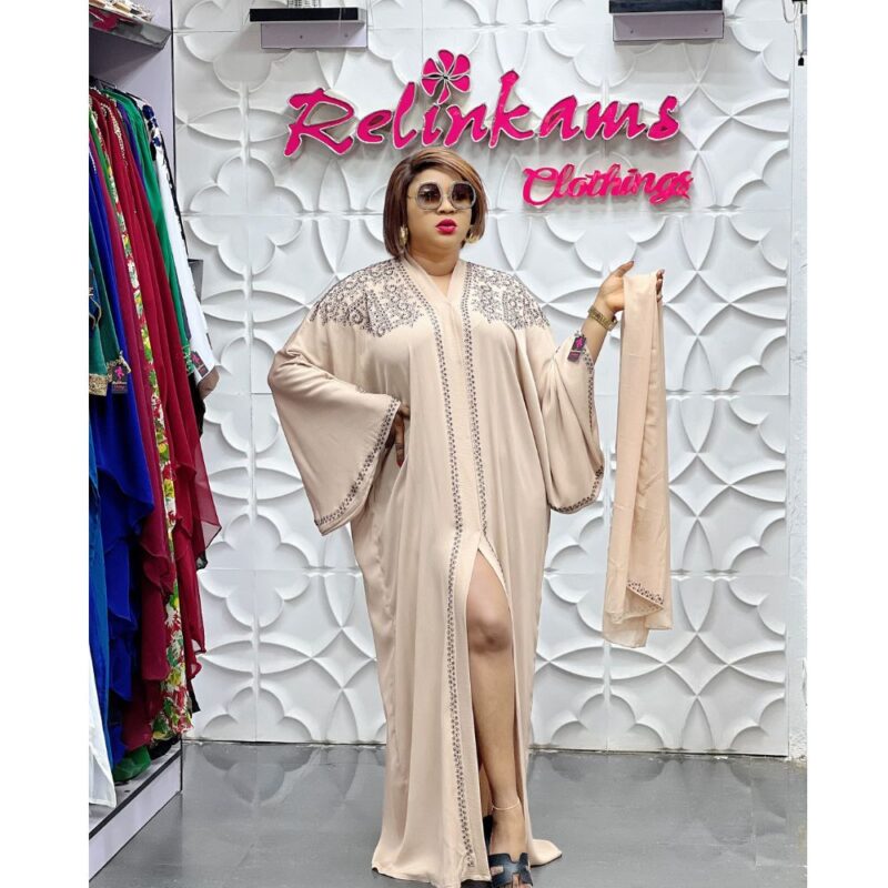 Twilight Nude Abaya Embellished with Black Stones - Image 2
