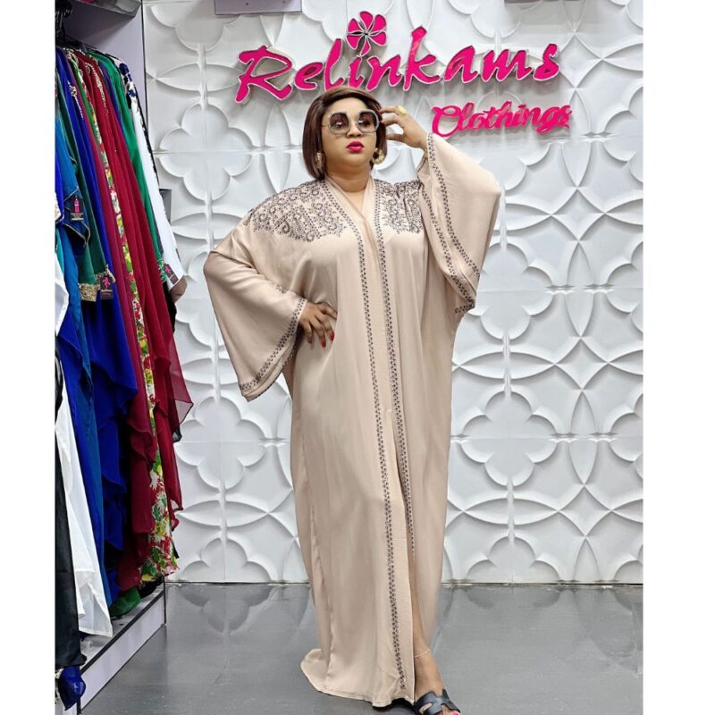 Twilight Nude Abaya Embellished with Black Stones - Image 3