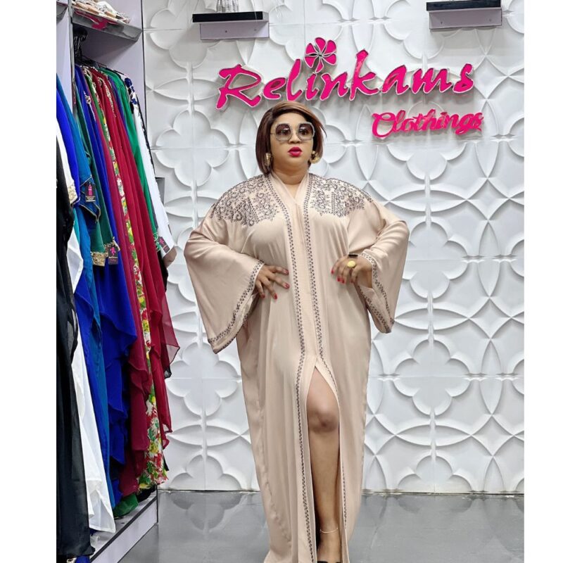 Twilight Nude Abaya Embellished with Black Stones - Image 4